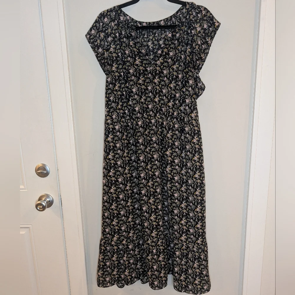 J. Crew Mercantile Black Floral Midi Dress, XL, EUC - Picture 4 of 7